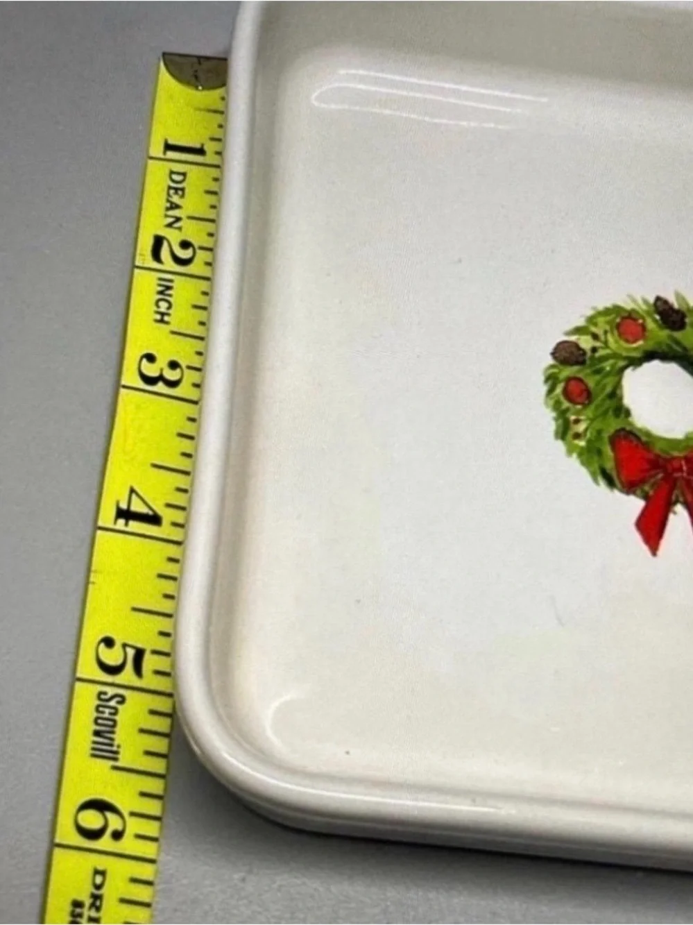 Rae Dunn White Ceramic Holiday Divided Tray with Green & Red Wreath
